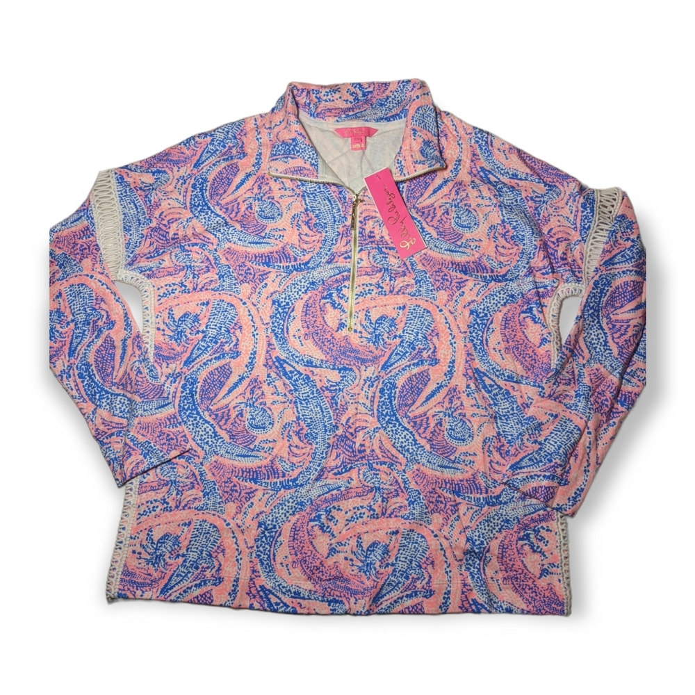 Lilly Pulitzer Pink & Blue Paisley Half-Zip Sweatshirt